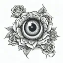 eyeball with roses on it with one spider tattoo design idea