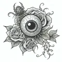 eyeball with roses on it with one spider tattoo design idea