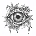 eyeball with roses on it with one spider tattoo design idea