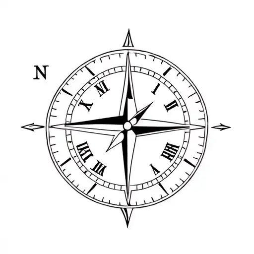simple feminine nautical compass and clock face incorporated tattoo design idea