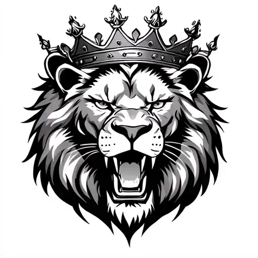 Roaring Lion wearing a crown tattoo design idea