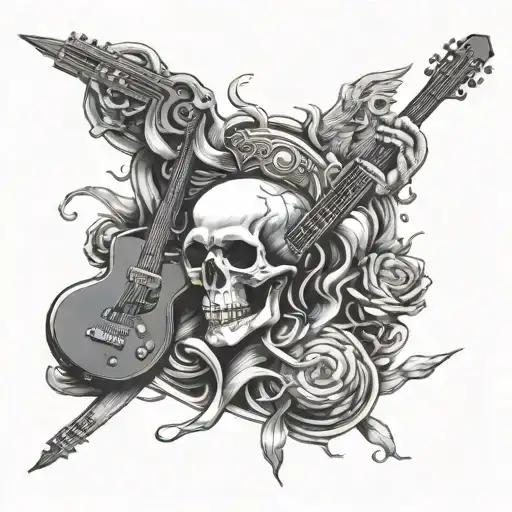 skulls, running, darts, biking, guitar, music tattoo design idea