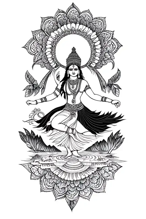 mountains, mandala, nataraja dancing tattoo design idea