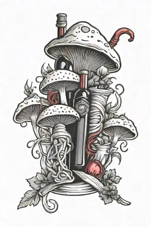 mushroom , wine bottle , pasta , chai , beetroot , pumpkin, red chilli tattoo design idea