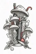 mushroom , wine bottle , pasta , chai , beetroot , pumpkin, red chilli tattoo design idea