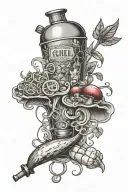 mushroom , wine bottle , pasta , chai , beetroot , pumpkin, red chilli tattoo design idea