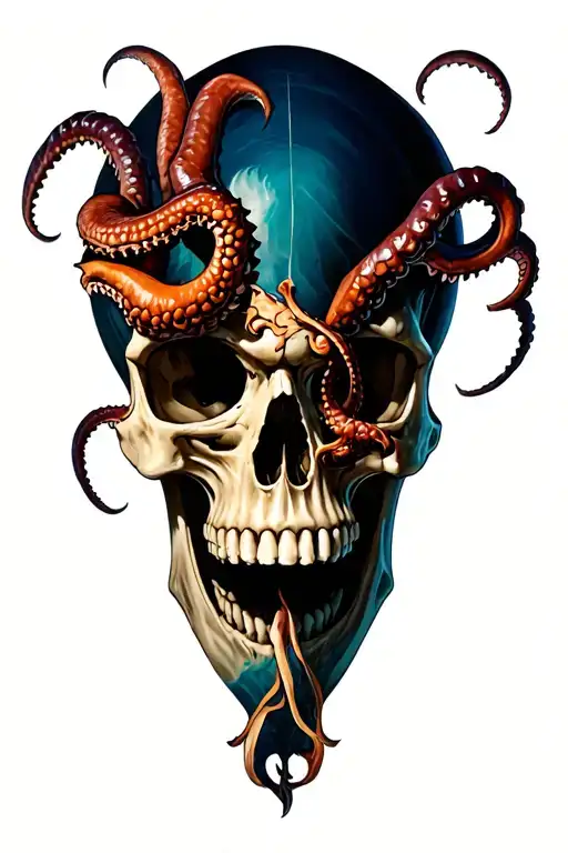skull and kraken attacking tattoo design idea