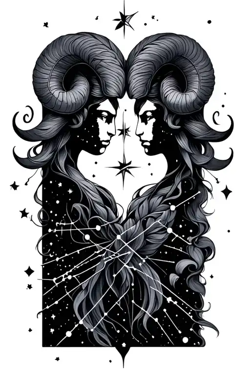 aries and virgo constellation intertwined tattoo design idea