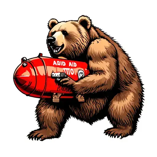 Kodiak bear hugging a red aid to navigation buoy tattoo design idea