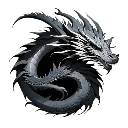 Dragon Realiste in Simetry, one who has the head down and the other upwards, tattoo design idea