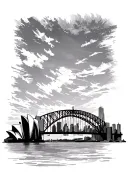sydney city sky line with harbour bridge and opera house infront of the skyline tattoo design idea