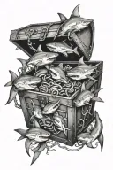 treasure chest and sharks tattoo design idea
