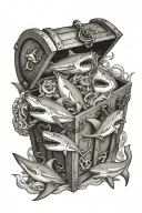 treasure chest and sharks tattoo design idea