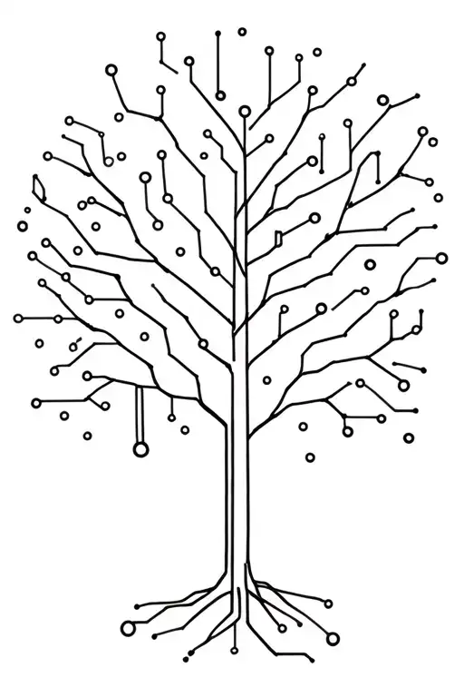 Minimalist tree drawn in the style of electronic circuits tattoo design idea