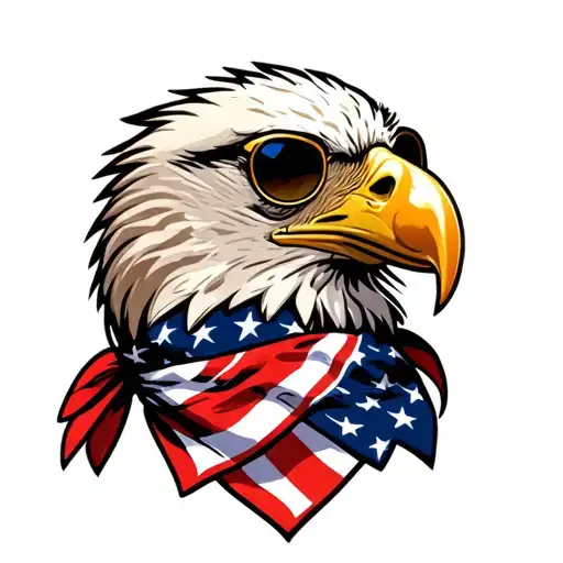 Bald Eagle wearing an American Flag bandana and sunglasses. tattoo design idea