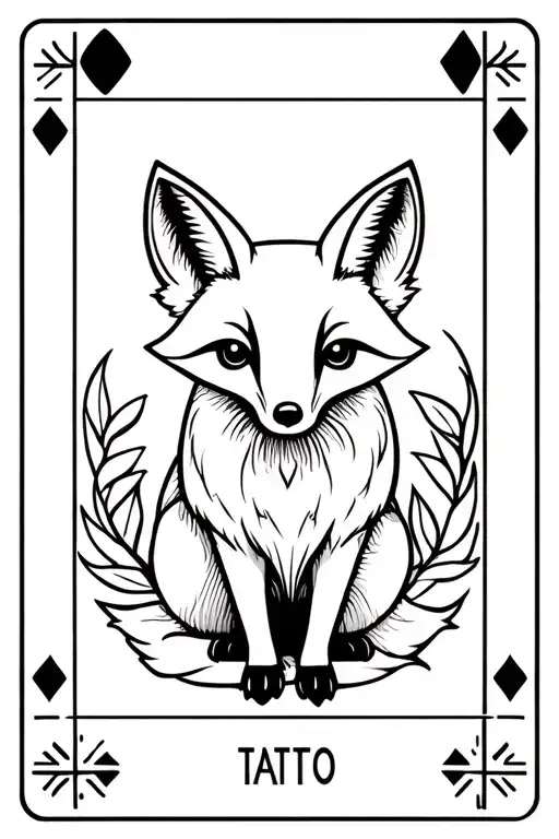 tarot card with baby fox geminis tattoo design idea