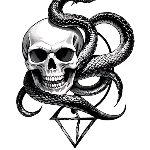 death eater skull and snake with deathly hallows  tattoo design idea