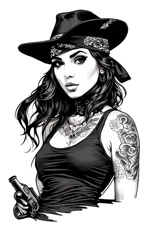 Gangster woman with bandana wrapped tattoo design idea
