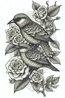 bird, roses, cross dot work tattoo tattoo design idea