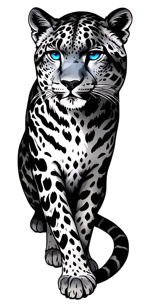 snow leopard with blue eyes tattoo design idea