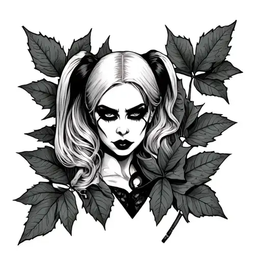 harley quinn dimonds with poison ivy leaves intertwined tattoo design idea