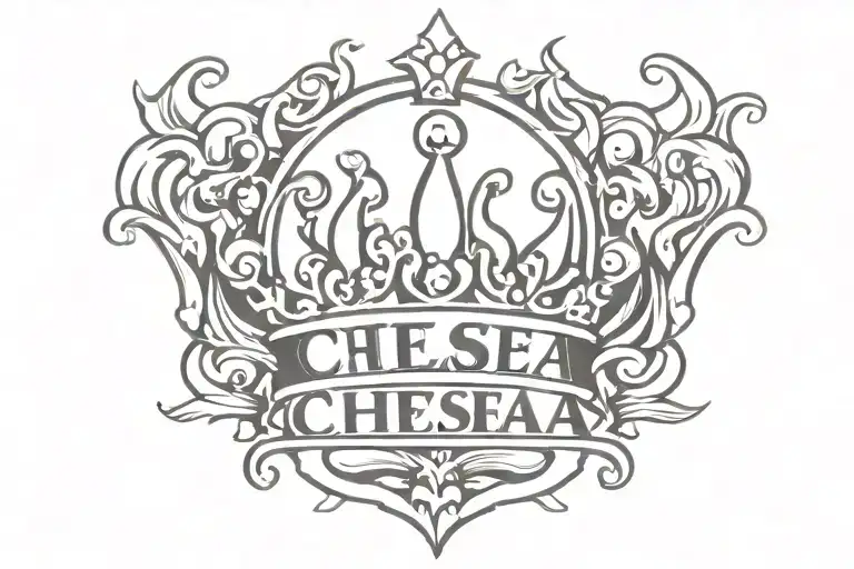a crown on top of the name Chelsea in graffiti font tattoo design idea