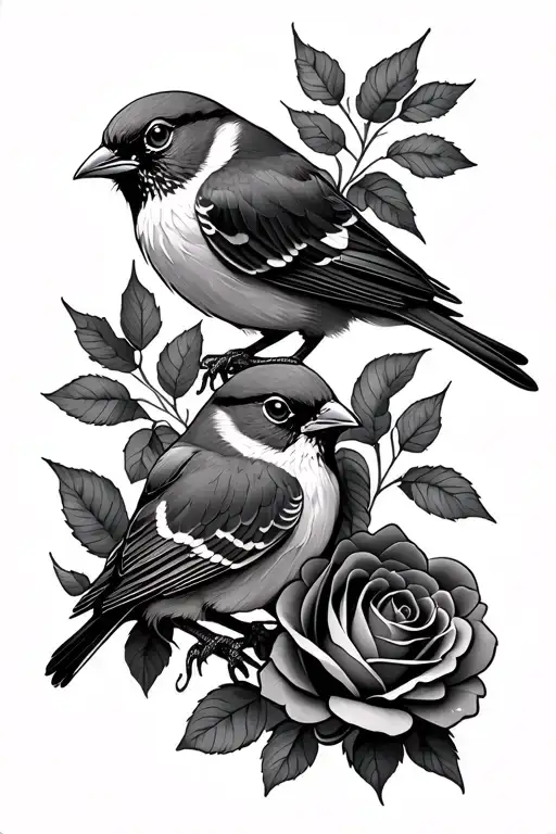 three sparrows lock roses tattoo design idea