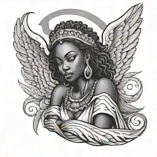 African Angel tattoo design idea