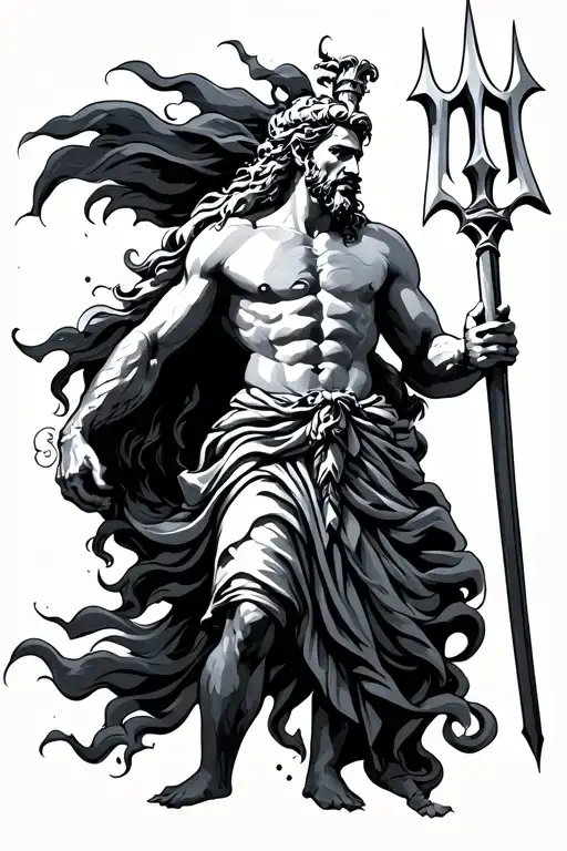 Poseidon holding a trident tattoo design idea