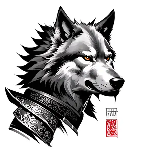 Samurai with wolf head tattoo design idea