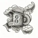 the words "capp" and "baby8's" with cloud shading behind  tattoo design idea
