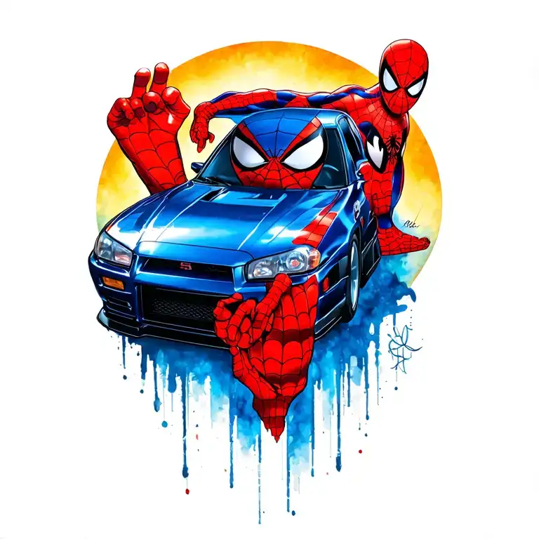 miles morales Spiderman Nissan Skyline GT-R (R34) tattoo design idea