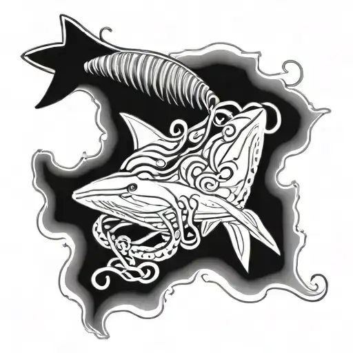 jellyfish wrapping around a nurse shark tattoo design idea