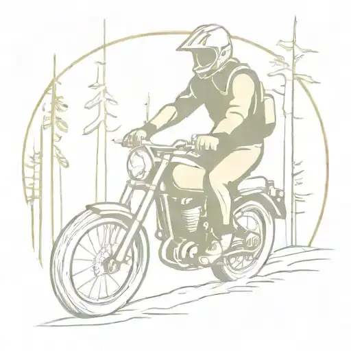an adventure rider riding a motorcycle on a trail in the woods tattoo design idea