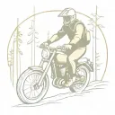 an adventure rider riding a motorcycle on a trail in the woods tattoo design idea