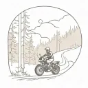 an adventure rider riding a motorcycle on a trail in the woods tattoo design idea