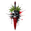 dagger pierces black skull,marijuana leaves intertwined tattoo design idea