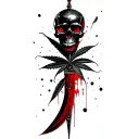 dagger pierces black skull,marijuana leaves intertwined tattoo design idea