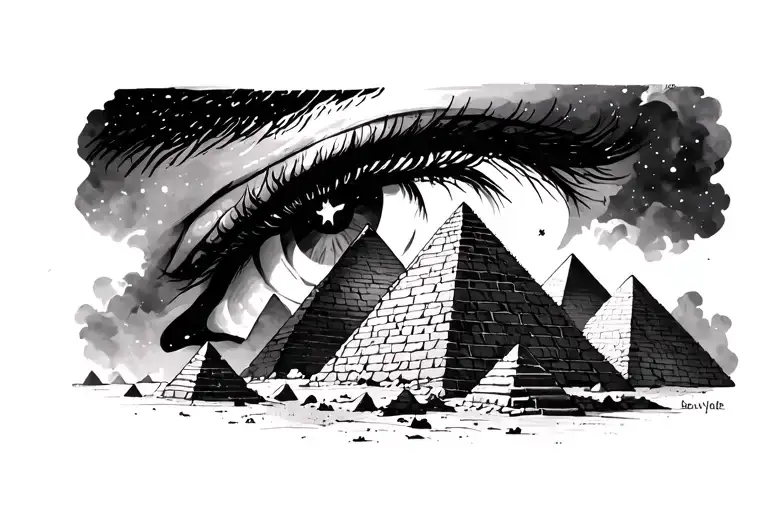 pyramids night sky anhk anf eye tattoo design idea