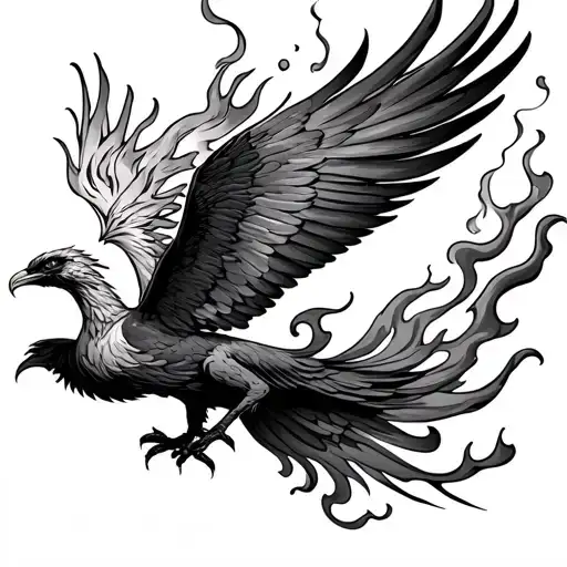 phoenix flying with fire and smoking trailing behind tattoo design idea