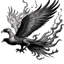 phoenix flying with fire and smoking trailing behind tattoo design idea
