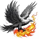 phoenix flying with fire and smoking trailing behind tattoo design idea