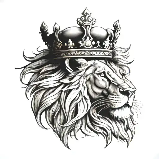 lion head with crown tattoo design idea