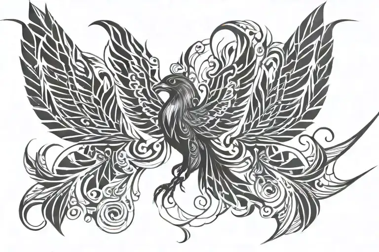 phoenix bird and butterfly emerging tattoo design idea