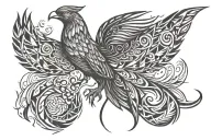 phoenix bird and butterfly emerging tattoo design idea