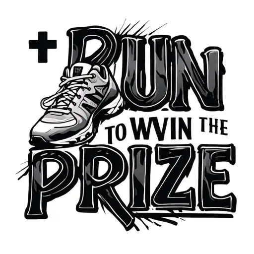 "Run to win the prize" "Run to win the prize" Running shoe and cross tattoo design idea