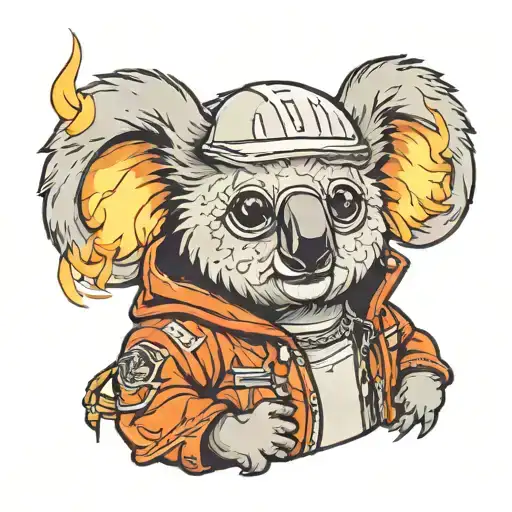 koala bear with fire jacket wearing a helmet tattoo design idea