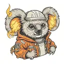 koala bear with fire jacket wearing a helmet tattoo design idea