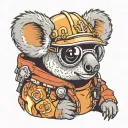 koala bear with fire jacket wearing a helmet tattoo design idea