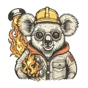 koala bear with fire jacket wearing a helmet tattoo design idea
